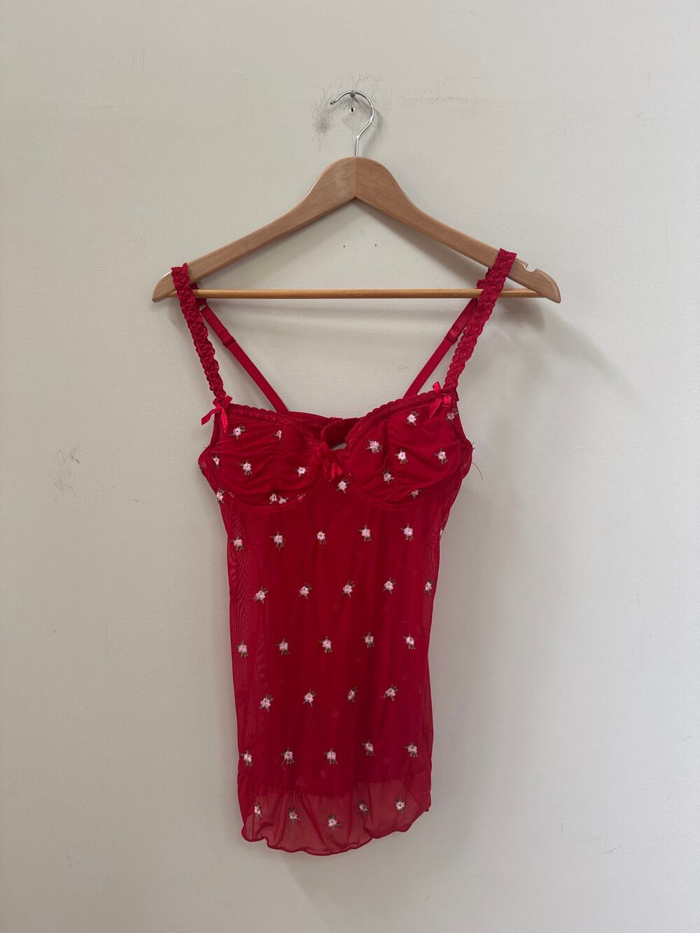 Vintage Rampage Red Lace Babydoll Sheer Bustier Tank Top Fairycore Y2K